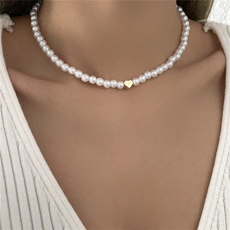 Collier Ras du cou Perles - Choker Cœur Femme - Choker Love