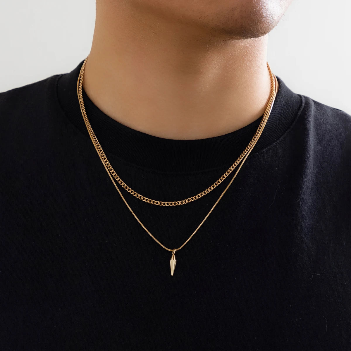 Collier double homme en acier inoxydable - Pendentif minimaliste - Choker Love