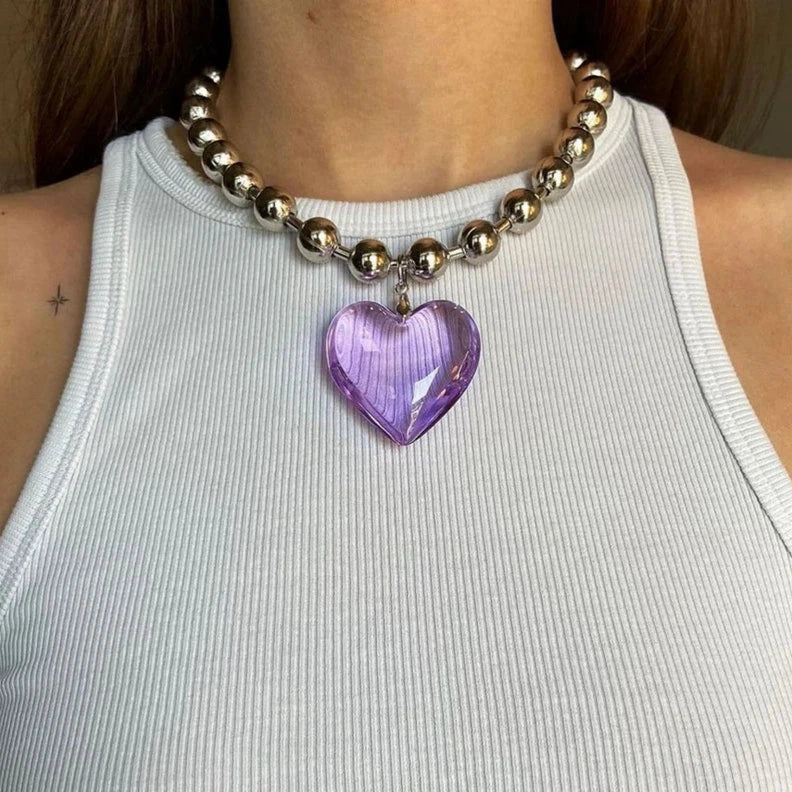 Collier ras de cou coeur - Perle argenté - Choker Love