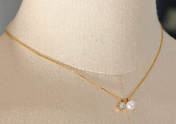 Collier pendentif perle et diamant – Élégance dorée - Choker Love