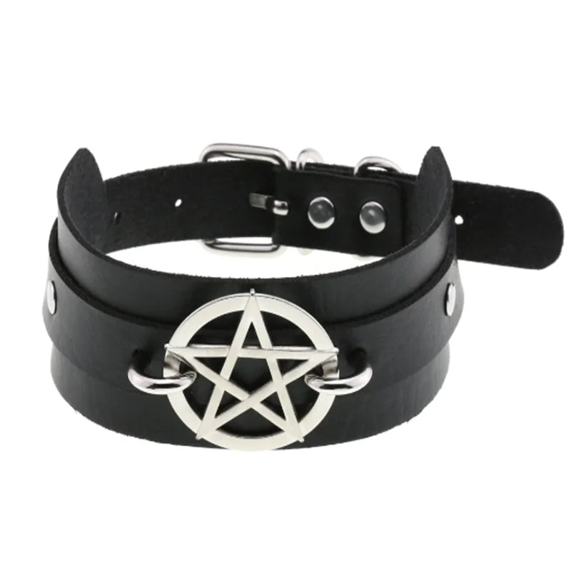 Choker Collier BDSM Bondage Gothique Etoile Cuir Noir
