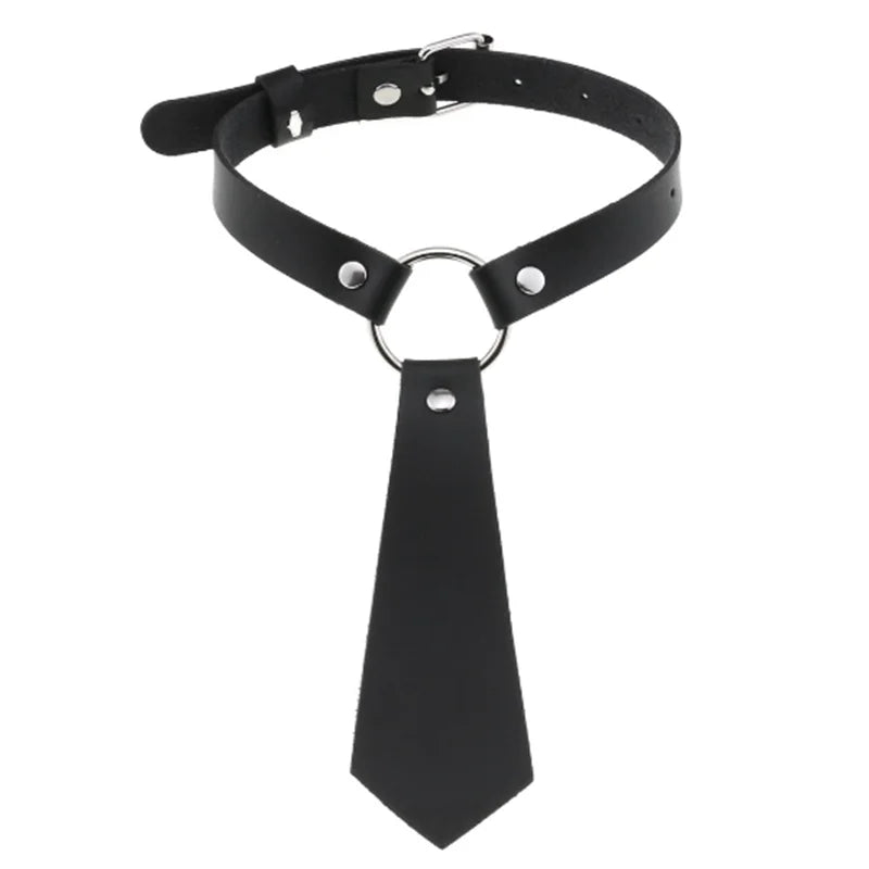 Collier BDSM Bondage Gothique Cravate Soumission Cuir Noir Homme Femme