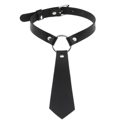 Collier BDSM Bondage Gothique Cravate Soumission Cuir Noir Homme Femme