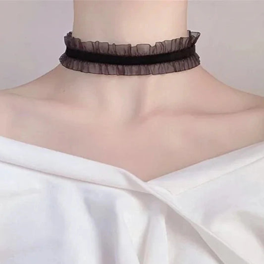 Collier Ras de Cou en Dentelle - Choker Femme Fille Noir Blanc