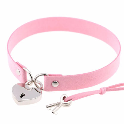 Choker BDSM avec Cadenas Coeur - Collier ras de cou cuir - Choker Love