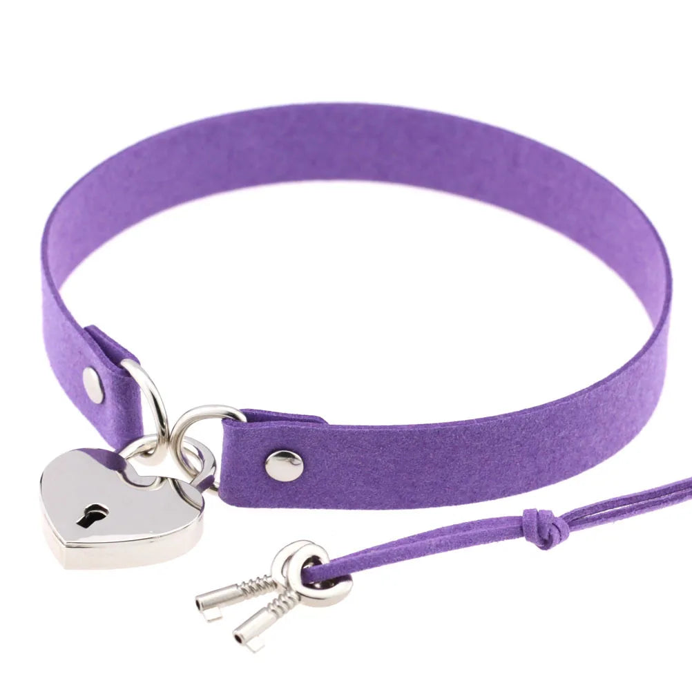 Choker BDSM avec Cadenas Coeur - Collier ras de cou cuir - Choker Love