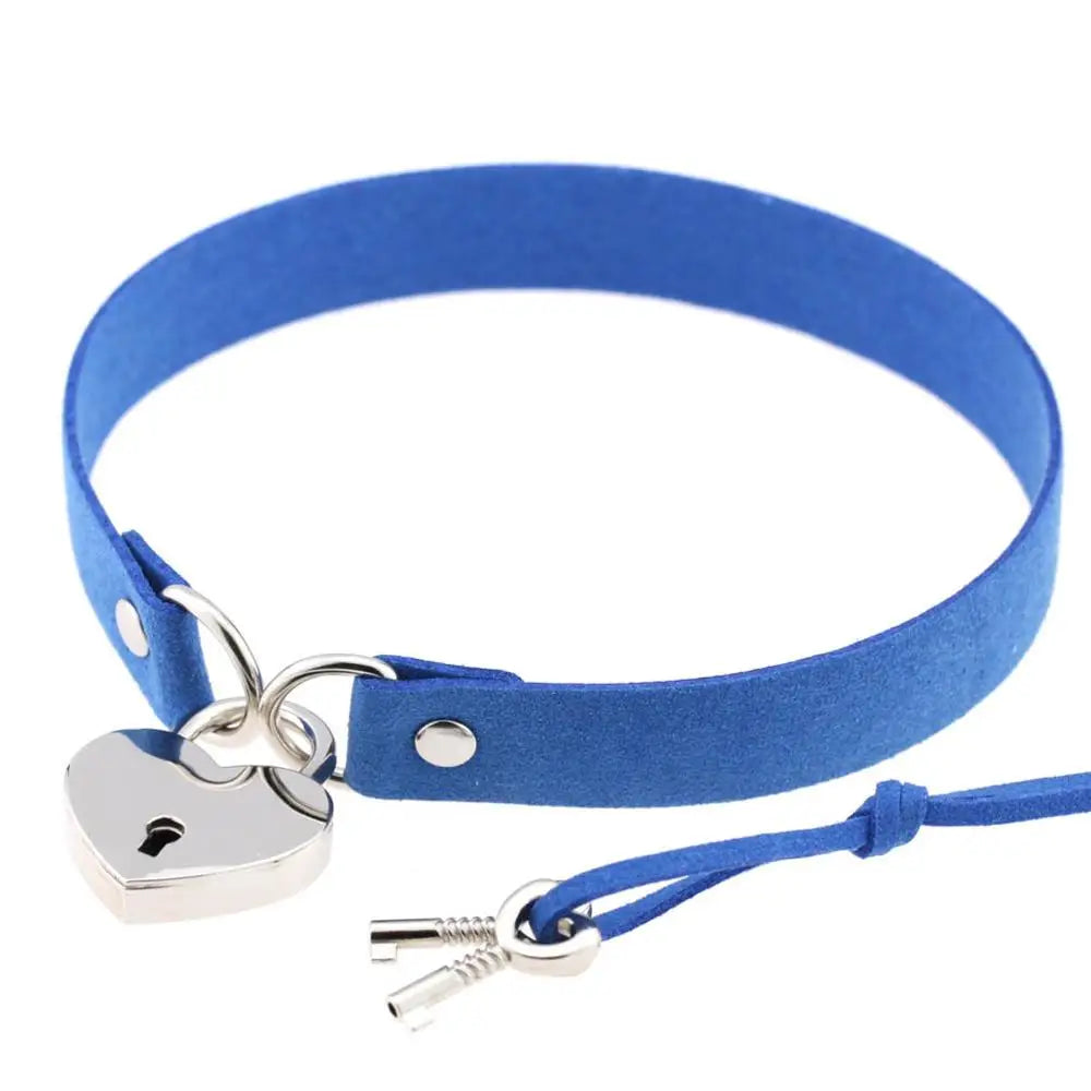 Choker BDSM avec Cadenas Coeur - Collier ras de cou cuir - Choker Love