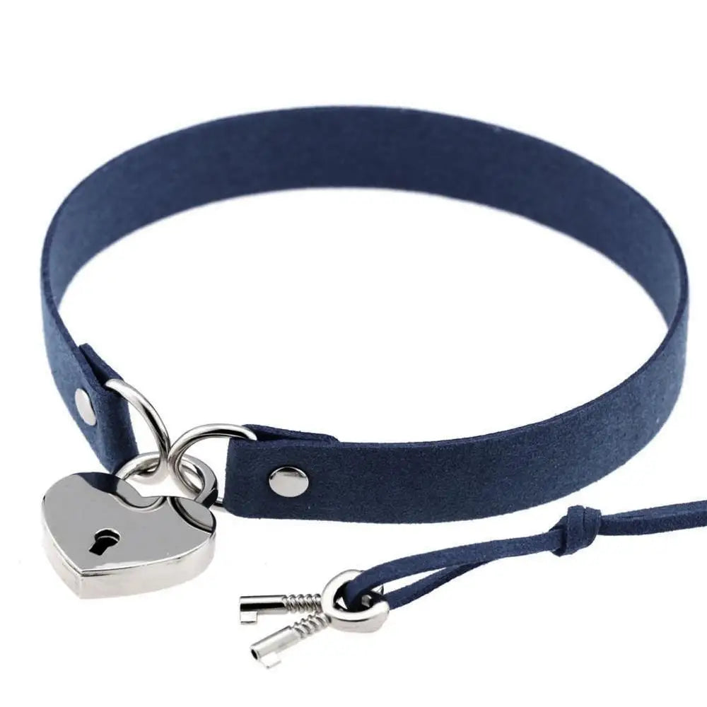 Choker BDSM avec Cadenas Coeur - Collier ras de cou cuir - Choker Love