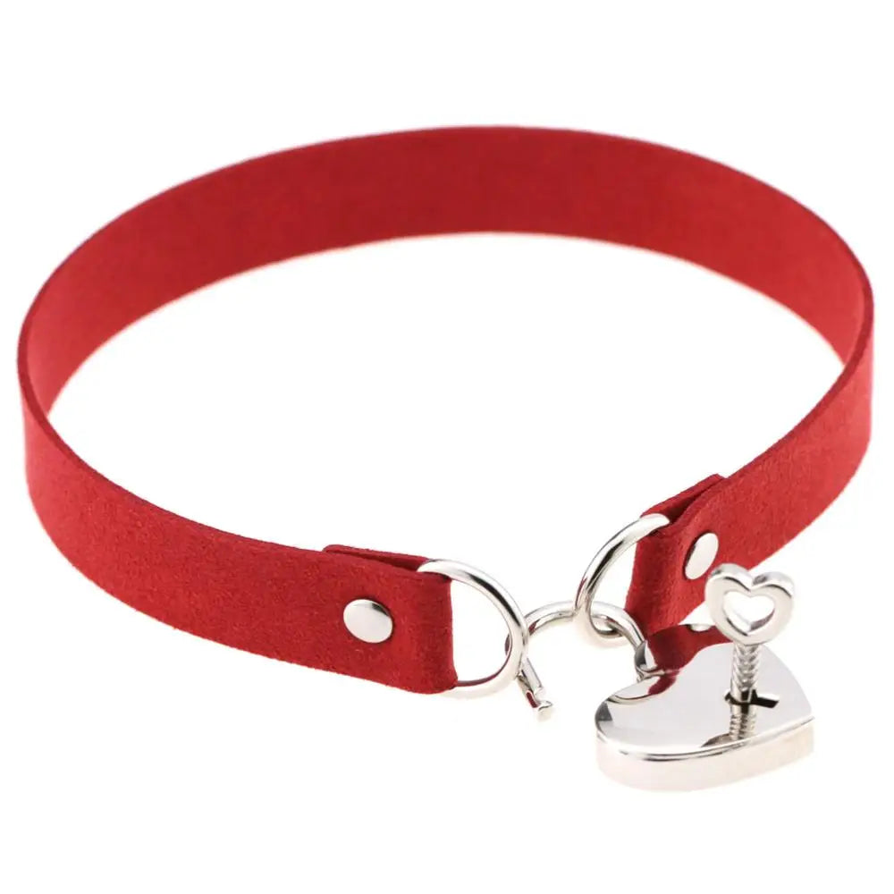 Choker BDSM avec Cadenas Coeur - Collier ras de cou cuir - Choker Love