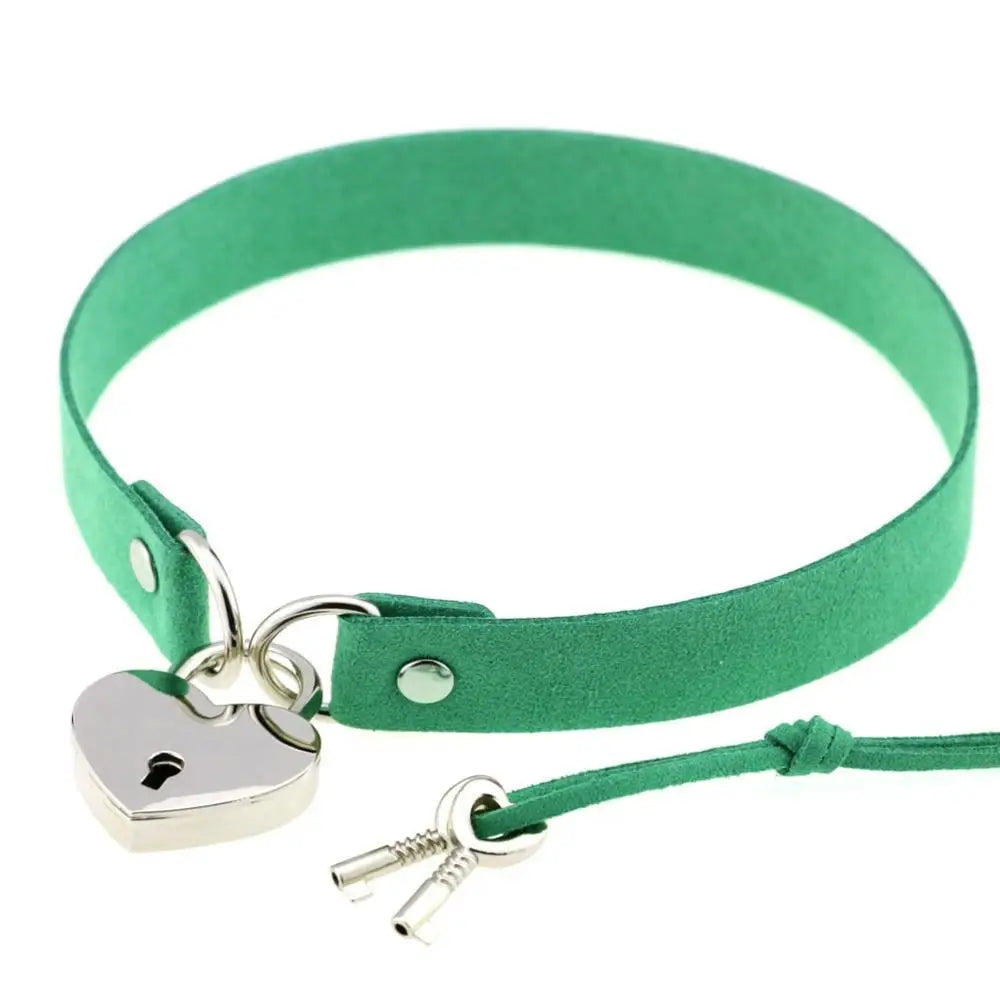 Choker BDSM avec Cadenas Coeur - Collier ras de cou cuir - Choker Love