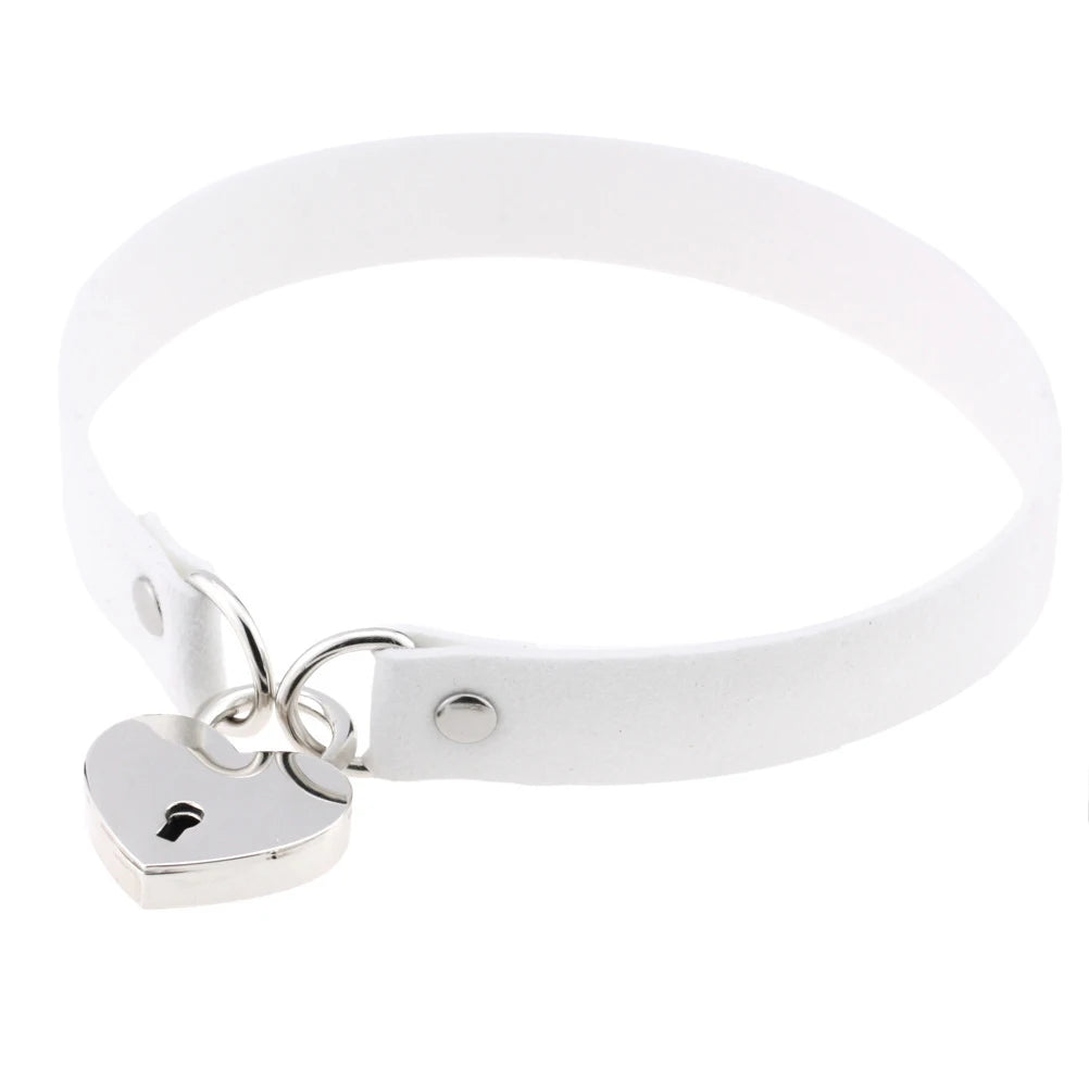 Choker BDSM avec Cadenas Coeur - Collier ras de cou cuir - Choker Love
