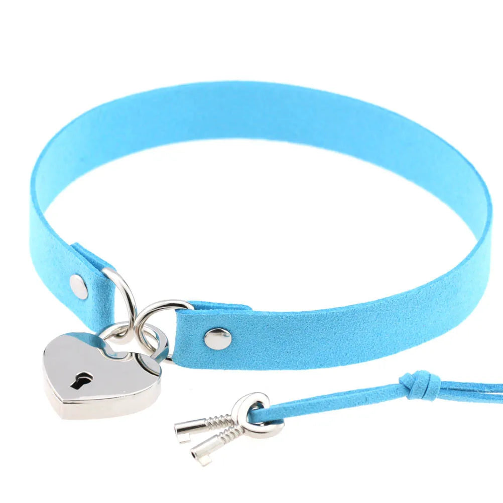 Choker BDSM avec Cadenas Coeur - Collier ras de cou cuir - Choker Love